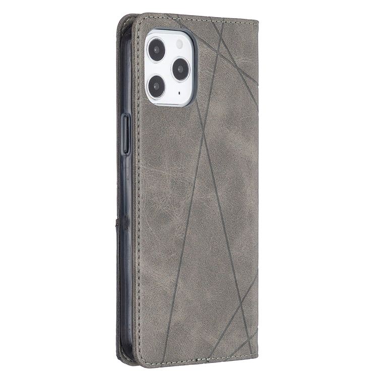 For iPhone 12 Pro Max Rhombus Texture Horizontal Flip Magnetic Leather Case with Holder & Card Slots