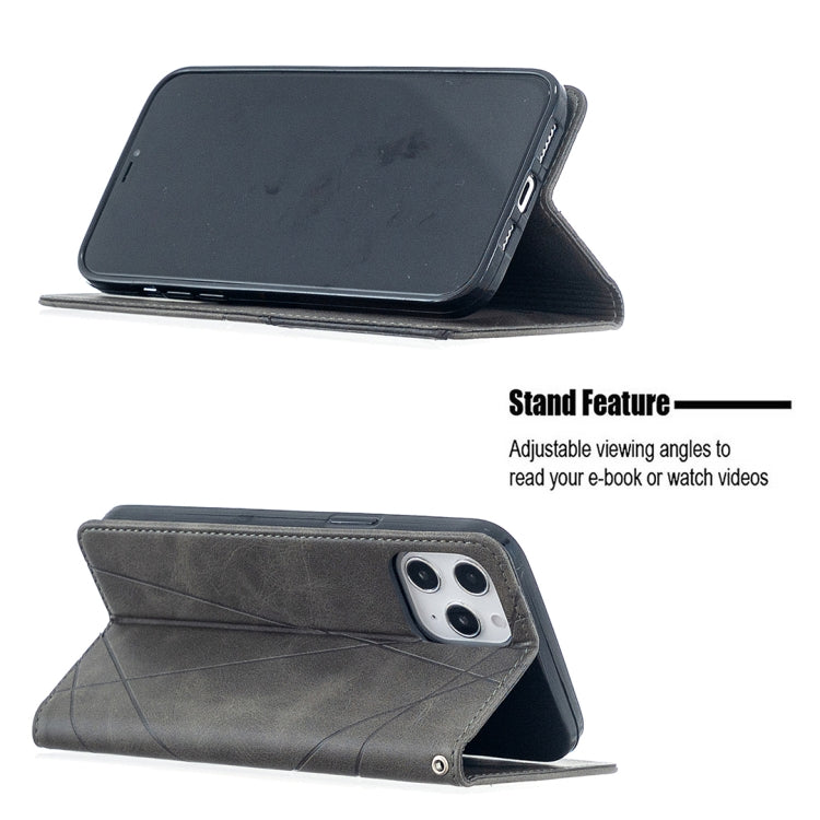 For iPhone 12 Pro Max Rhombus Texture Horizontal Flip Magnetic Leather Case with Holder & Card Slots