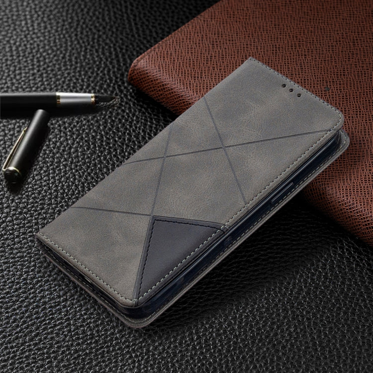 For iPhone 12 Pro Max Rhombus Texture Horizontal Flip Magnetic Leather Case with Holder & Card Slots