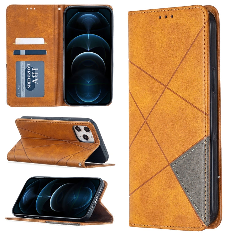 For iPhone 12 Pro Max Rhombus Texture Horizontal Flip Magnetic Leather Case with Holder & Card Slots