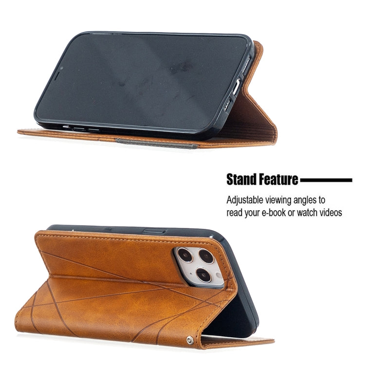 For iPhone 12 Pro Max Rhombus Texture Horizontal Flip Magnetic Leather Case with Holder & Card Slots