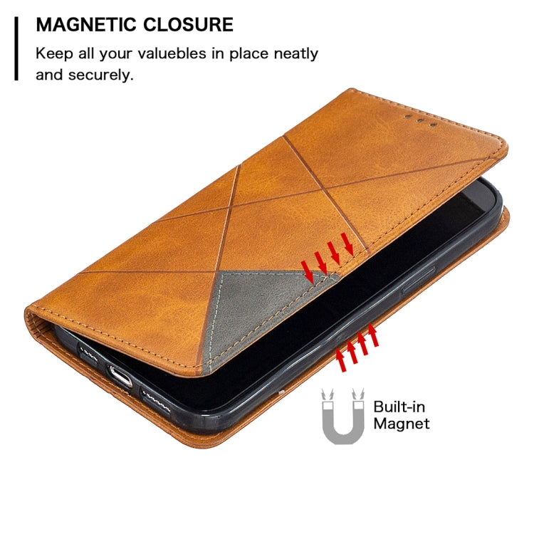 For iPhone 12 Pro Max Rhombus Texture Horizontal Flip Magnetic Leather Case with Holder & Card Slots