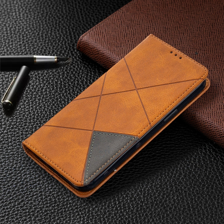For iPhone 12 Pro Max Rhombus Texture Horizontal Flip Magnetic Leather Case with Holder & Card Slots