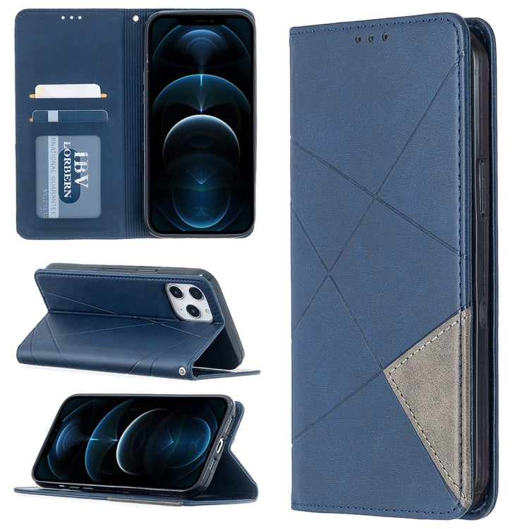 For iPhone 12 Pro Max Rhombus Texture Horizontal Flip Magnetic Leather Case with Holder & Card Slots
