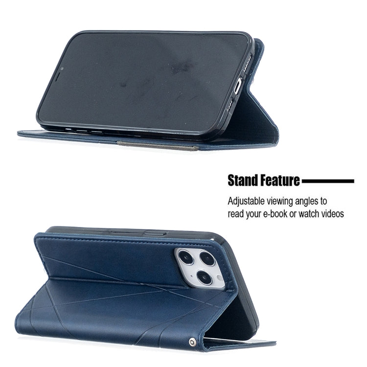 For iPhone 12 Pro Max Rhombus Texture Horizontal Flip Magnetic Leather Case with Holder & Card Slots