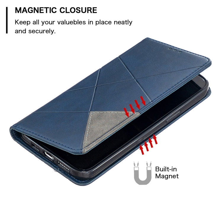 For iPhone 12 Pro Max Rhombus Texture Horizontal Flip Magnetic Leather Case with Holder & Card Slots