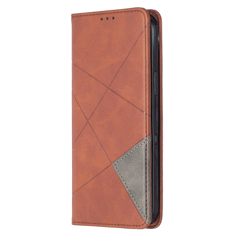 For iPhone 12 Pro Max Rhombus Texture Horizontal Flip Magnetic Leather Case with Holder & Card Slots