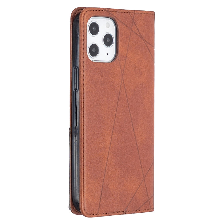 For iPhone 12 Pro Max Rhombus Texture Horizontal Flip Magnetic Leather Case with Holder & Card Slots