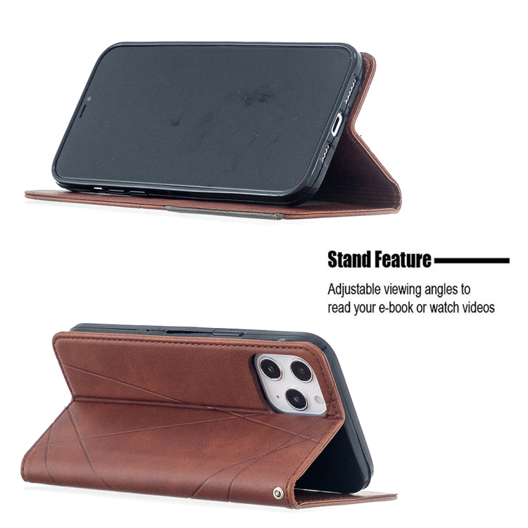 For iPhone 12 Pro Max Rhombus Texture Horizontal Flip Magnetic Leather Case with Holder & Card Slots