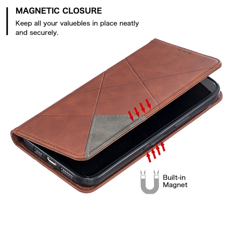 For iPhone 12 Pro Max Rhombus Texture Horizontal Flip Magnetic Leather Case with Holder & Card Slots