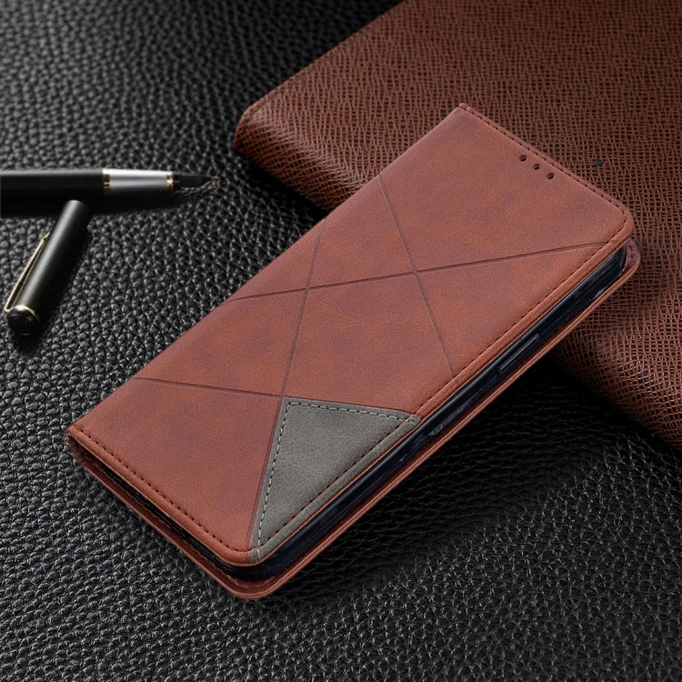 For iPhone 12 Pro Max Rhombus Texture Horizontal Flip Magnetic Leather Case with Holder & Card Slots