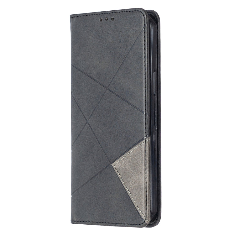 For iPhone 12 Pro Max Rhombus Texture Horizontal Flip Magnetic Leather Case with Holder & Card Slots