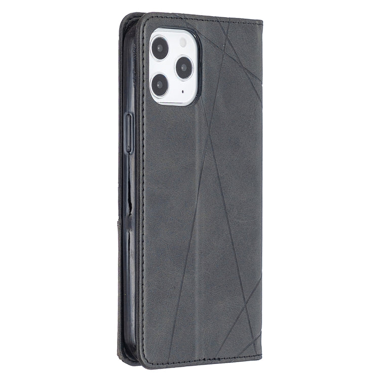 For iPhone 12 Pro Max Rhombus Texture Horizontal Flip Magnetic Leather Case with Holder & Card Slots