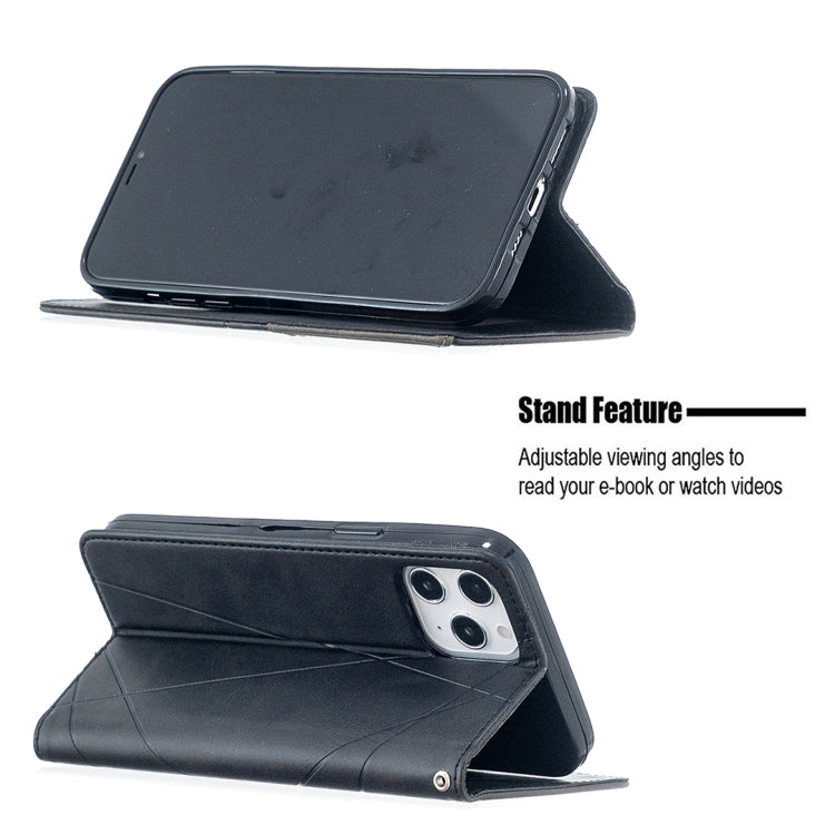 For iPhone 12 Pro Max Rhombus Texture Horizontal Flip Magnetic Leather Case with Holder & Card Slots