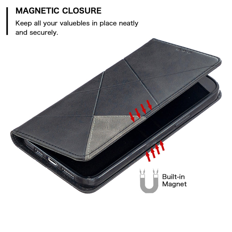For iPhone 12 Pro Max Rhombus Texture Horizontal Flip Magnetic Leather Case with Holder & Card Slots