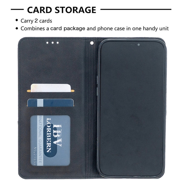 For iPhone 12 Pro Max Rhombus Texture Horizontal Flip Magnetic Leather Case with Holder & Card Slots
