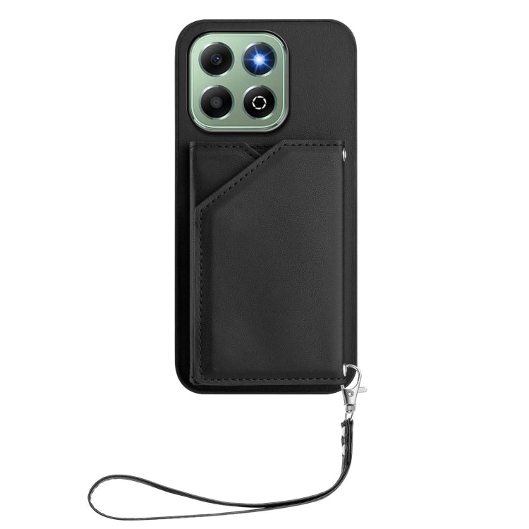 For Honor X6b Skin Feel Four Card Slots Phone Case with Wrist Strap
