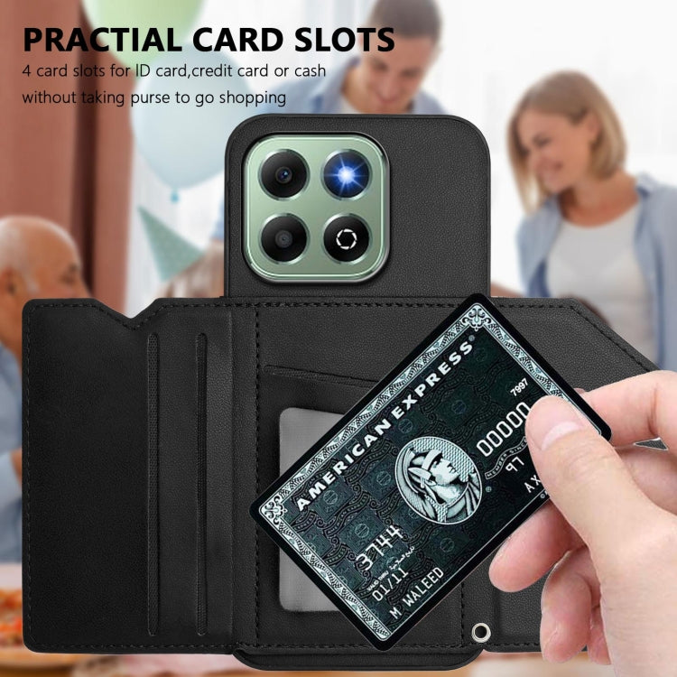 For Honor X6b Skin Feel Four Card Slots Phone Case with Wrist Strap