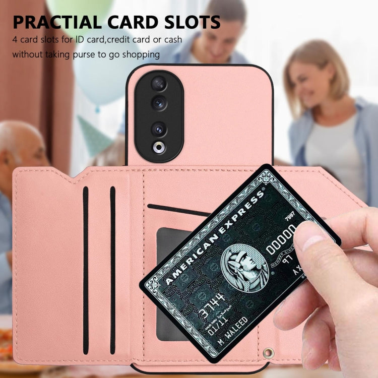 For Honor 90 Skin Feel Four Card Slots Phone Case with Wrist Strap