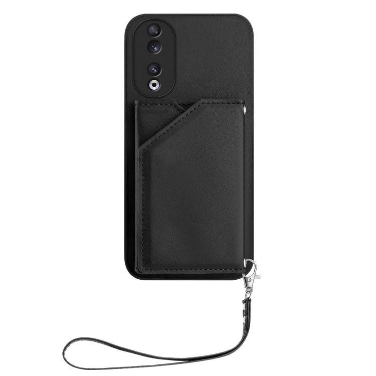 For Honor 90 Skin Feel Four Card Slots Phone Case with Wrist Strap