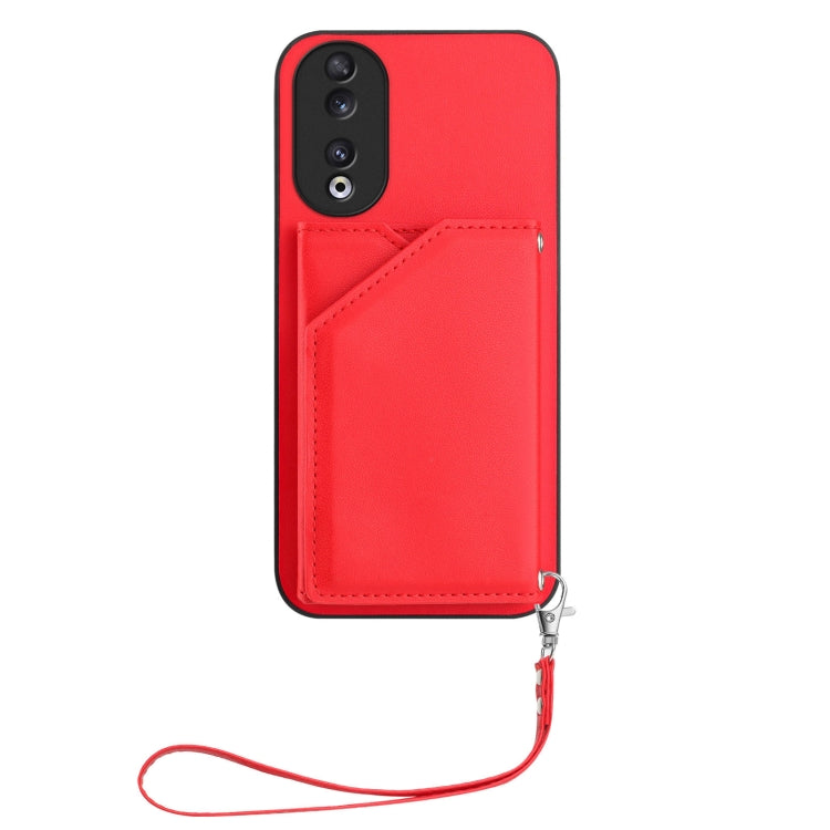 For Honor 90 Skin Feel Four Card Slots Phone Case with Wrist Strap