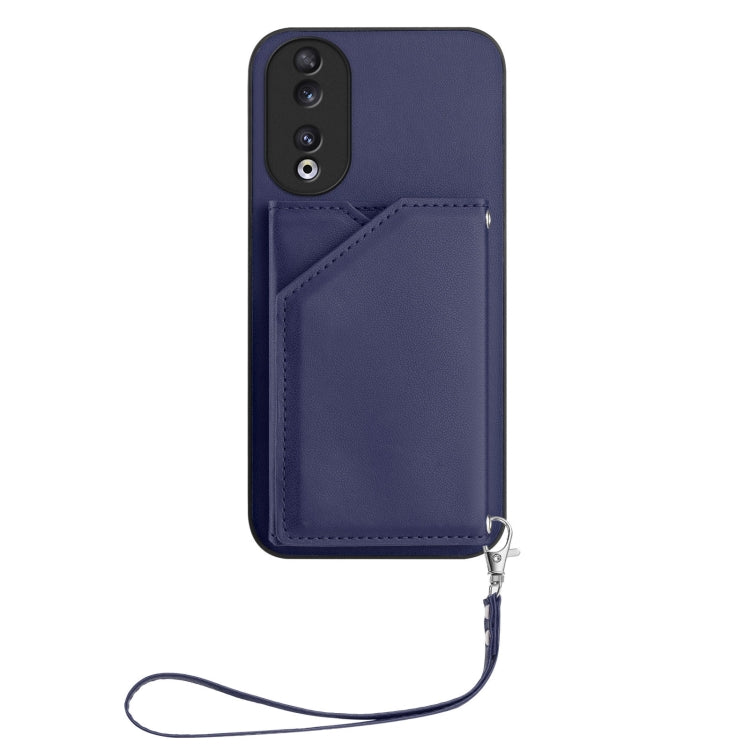 For Honor 90 Skin Feel Four Card Slots Phone Case with Wrist Strap