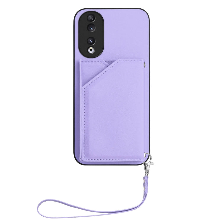 For Honor 90 Skin Feel Four Card Slots Phone Case with Wrist Strap