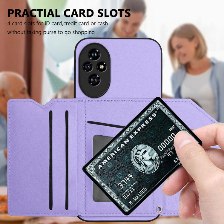 For Honor 200 Skin Feel Four Card Slots Phone Case with Wrist Strap