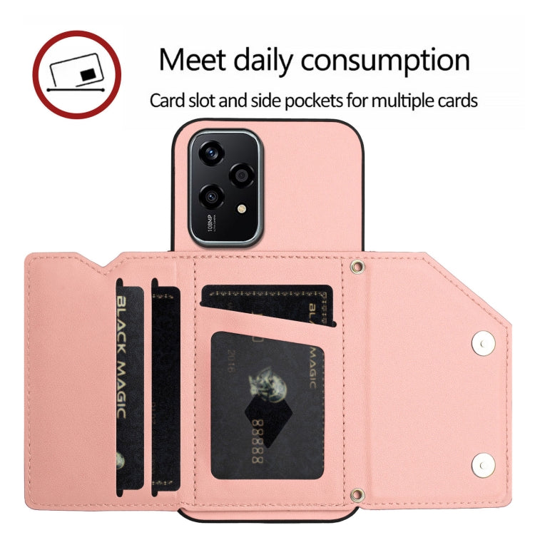 For Honor 200 Lite 5G Skin Feel Four Card Slots Phone Case with Wrist Strap