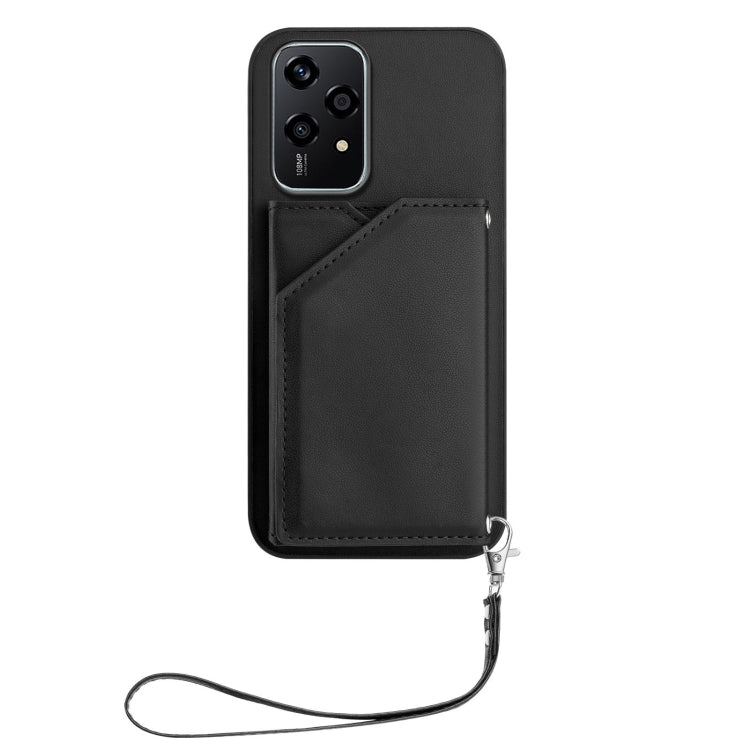 For Honor 200 Lite 5G Skin Feel Four Card Slots Phone Case with Wrist Strap
