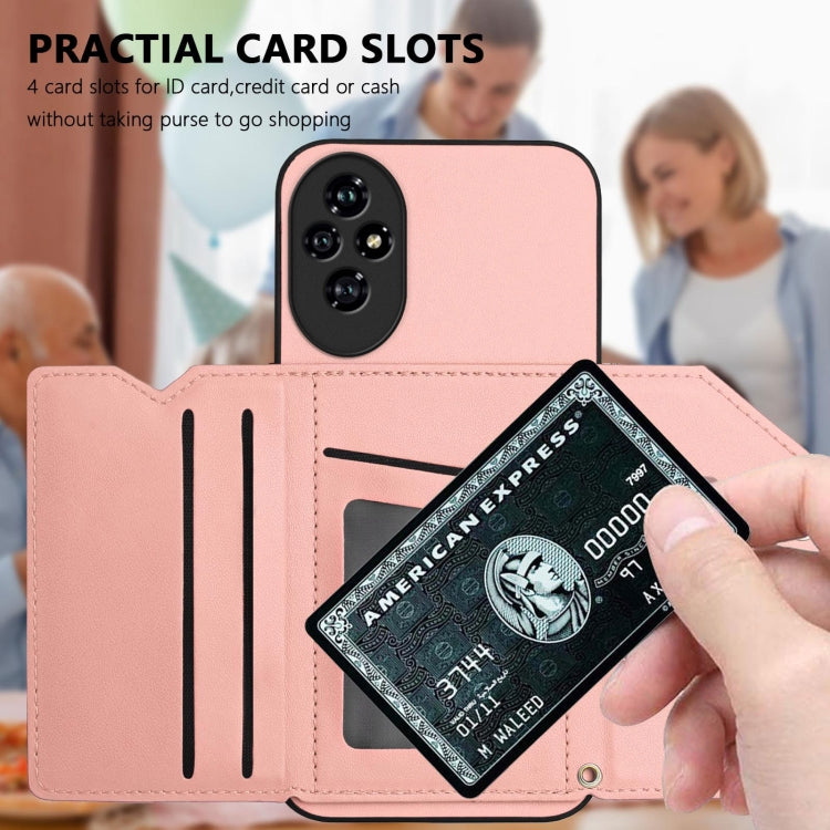 For Honor 200 Pro Skin Feel Four Card Slots Phone Case with Wrist Strap