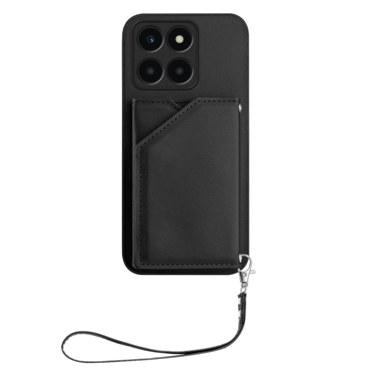 For Honor X6A Global Skin Feel Four Card Slots Phone Case with Wrist Strap