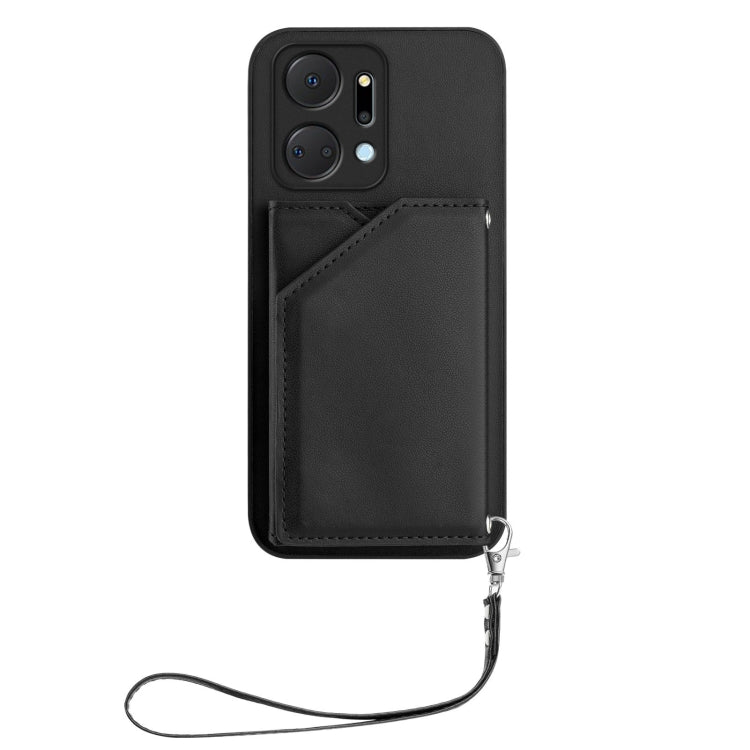 For Honor X7A / Play7T Skin Feel Four Card Slots Phone Case with Wrist Strap