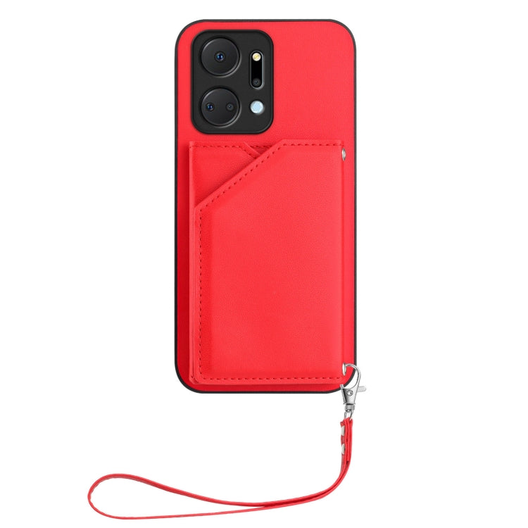 For Honor X7A / Play7T Skin Feel Four Card Slots Phone Case with Wrist Strap