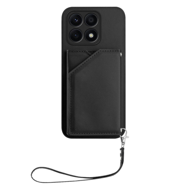 For Honor X8A Skin Feel Four Card Slots Phone Case with Wrist Strap