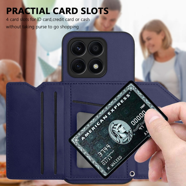 For Honor X8A Skin Feel Four Card Slots Phone Case with Wrist Strap