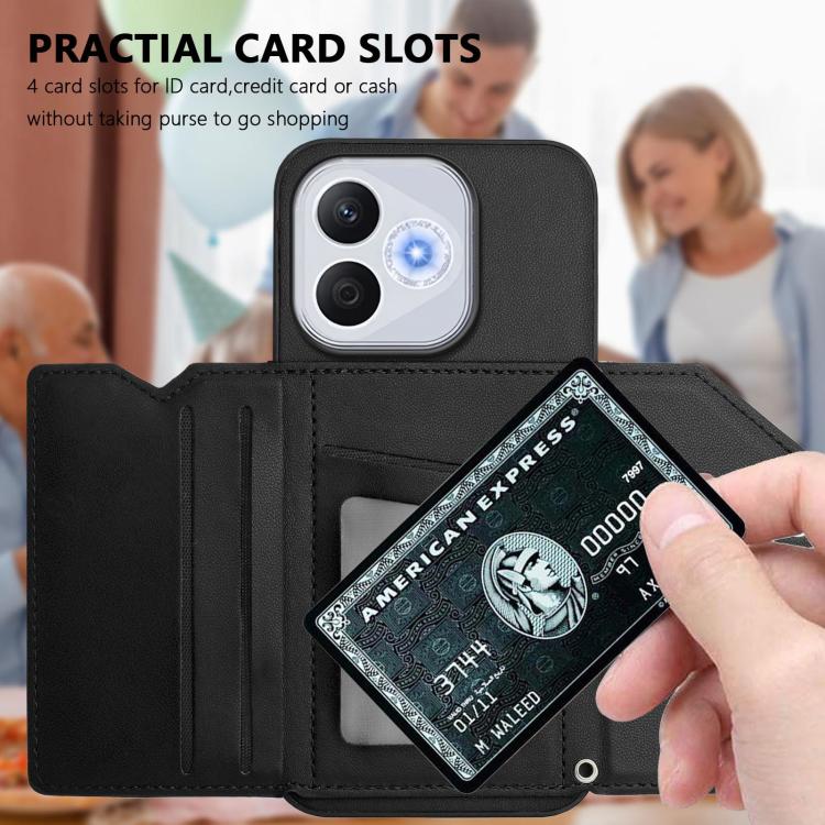 For Honor 400 Lite Global / X70i Skin Feel Four Card Slots Phone Case with Wrist Strap