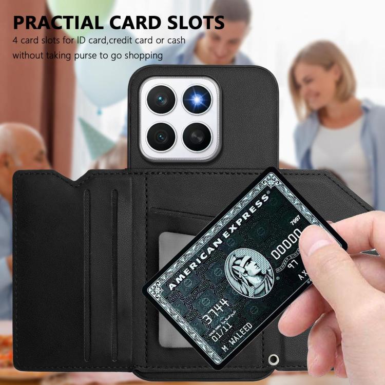 For Honor X8c 4G Skin Feel Four Card Slots Phone Case with Wrist Strap