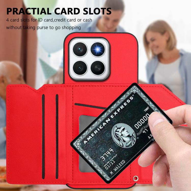 For Honor X8c 4G Skin Feel Four Card Slots Phone Case with Wrist Strap