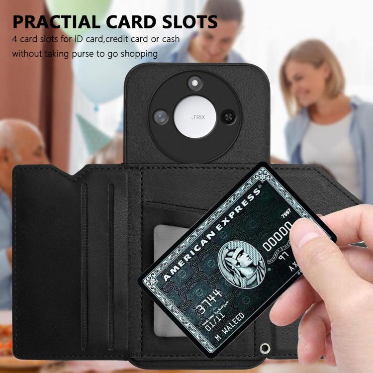 For Honor X60 / X9c Smart Skin Feel Four Card Slots Phone Case with Wrist Strap