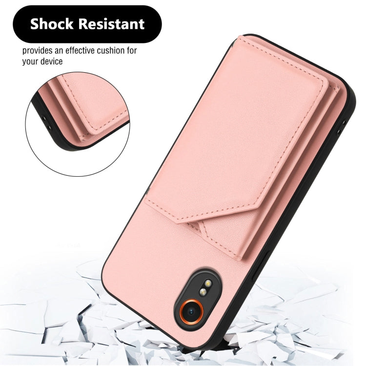 For Samsung Galaxy Xcover 7 Skin Feel Four Card Slots Phone Case with Wrist Strap