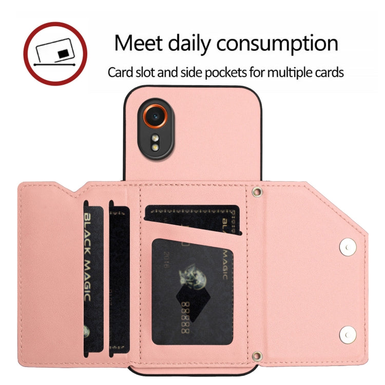 For Samsung Galaxy Xcover 7 Skin Feel Four Card Slots Phone Case with Wrist Strap