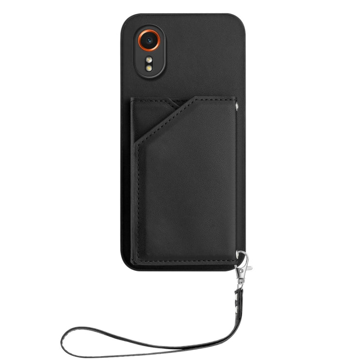 For Samsung Galaxy Xcover 7 Skin Feel Four Card Slots Phone Case with Wrist Strap