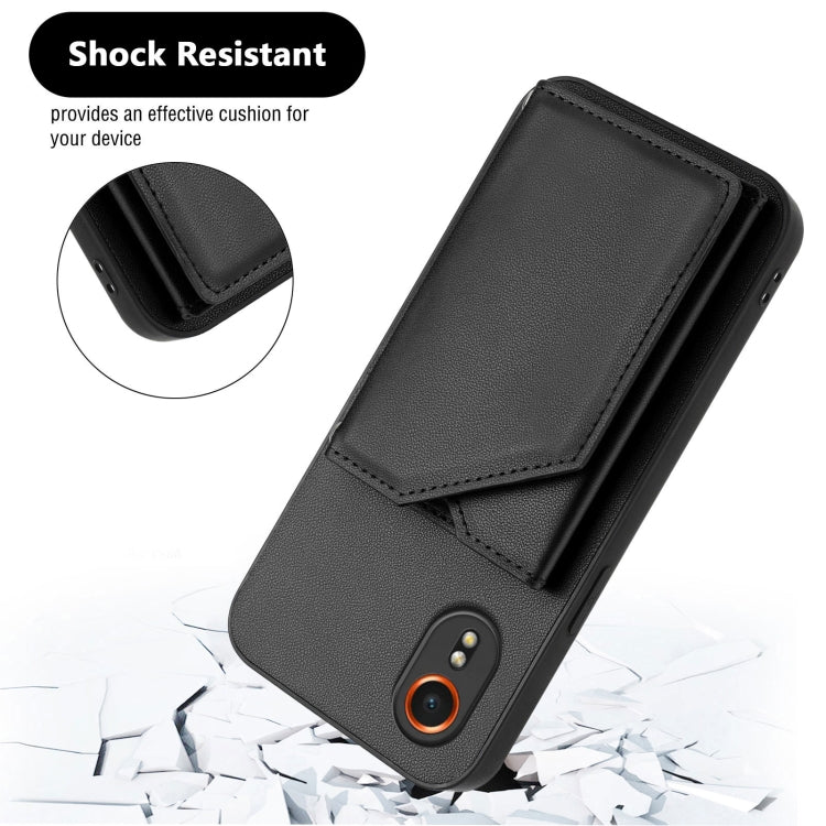 For Samsung Galaxy Xcover 7 Skin Feel Four Card Slots Phone Case with Wrist Strap