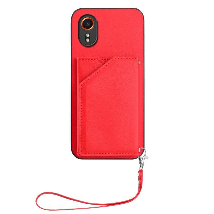 For Samsung Galaxy Xcover 7 Skin Feel Four Card Slots Phone Case with Wrist Strap