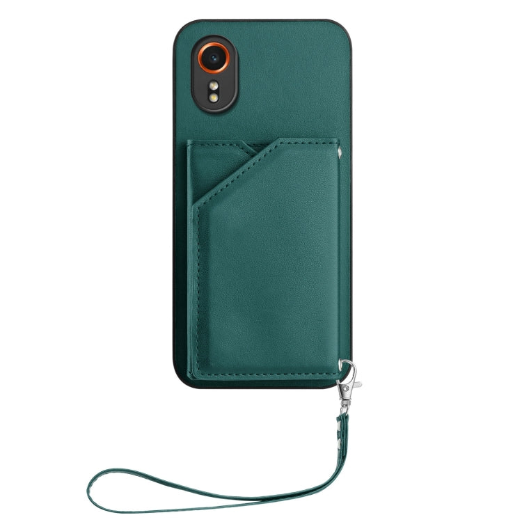 For Samsung Galaxy Xcover 7 Skin Feel Four Card Slots Phone Case with Wrist Strap