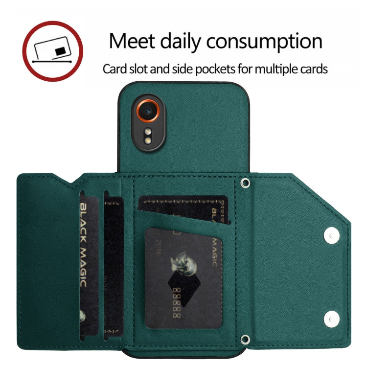 For Samsung Galaxy Xcover 7 Skin Feel Four Card Slots Phone Case with Wrist Strap