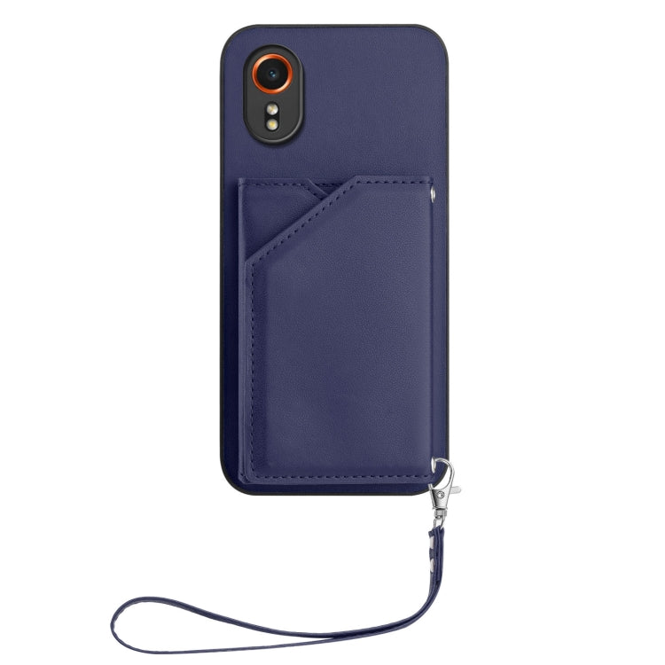 For Samsung Galaxy Xcover 7 Skin Feel Four Card Slots Phone Case with Wrist Strap
