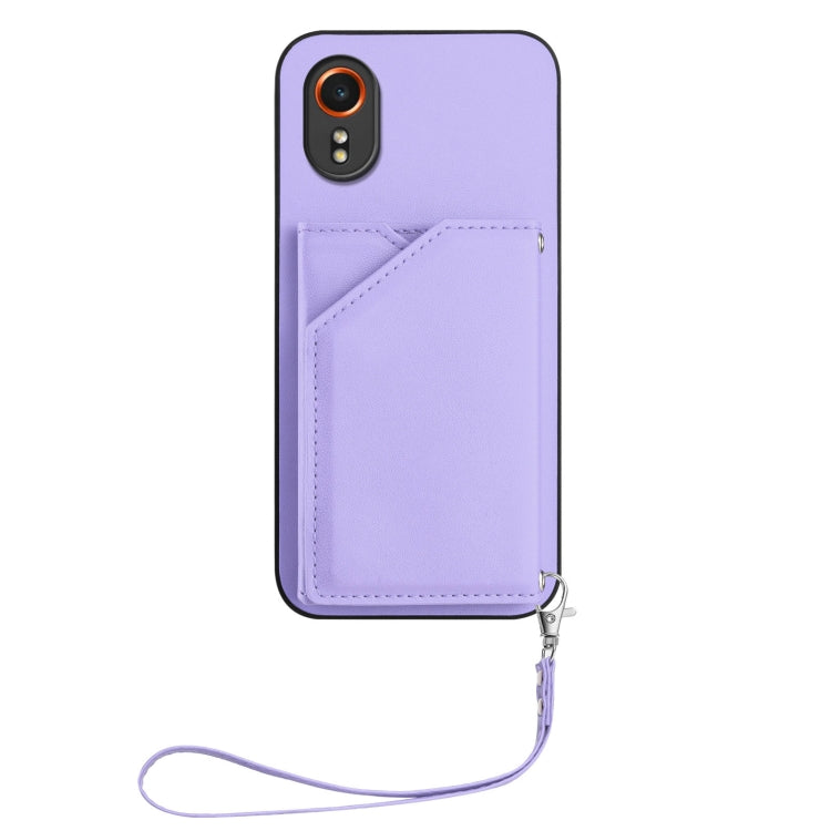 For Samsung Galaxy Xcover 7 Skin Feel Four Card Slots Phone Case with Wrist Strap
