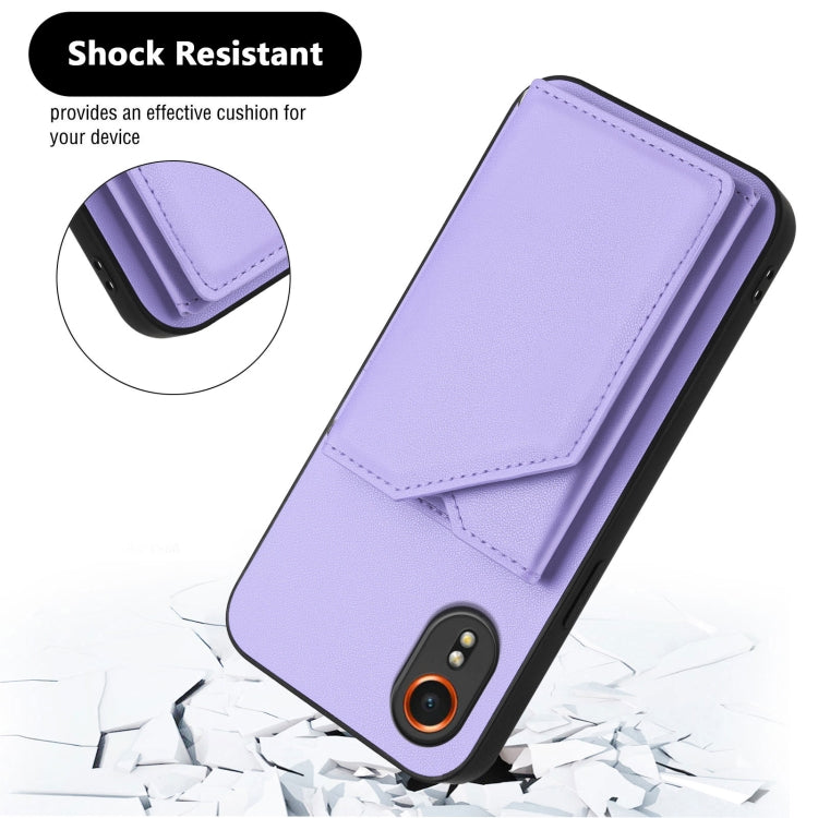 For Samsung Galaxy Xcover 7 Skin Feel Four Card Slots Phone Case with Wrist Strap
